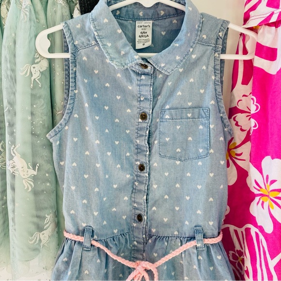 EUC Set of THREE Dresses Kids Size 6/6x Unicorn Floral Denim print hearts - Picture 3 of 10